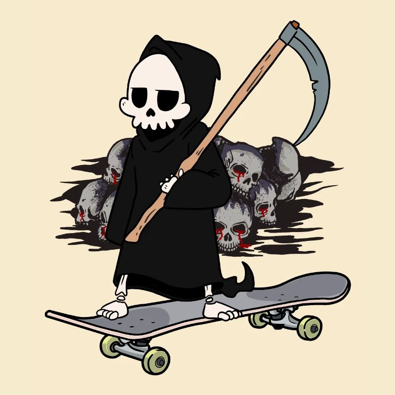 Skateboard Sensenmann Feierabend Ende Horror Tod
