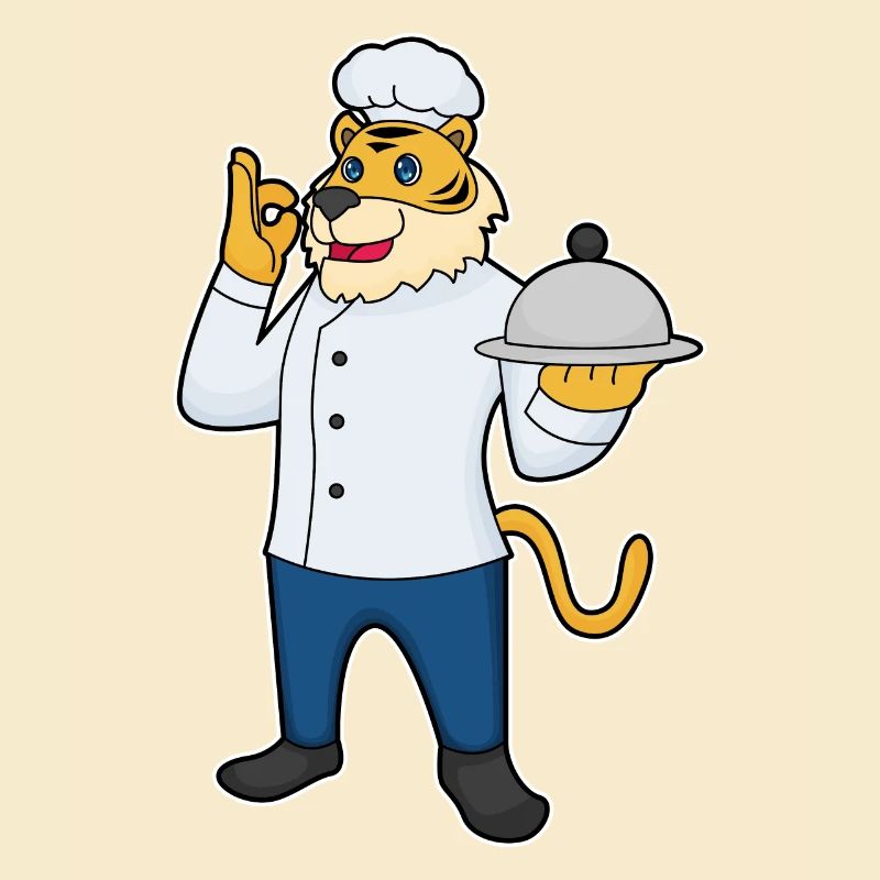 Cuisinier tigre servant la cuisine de cloches