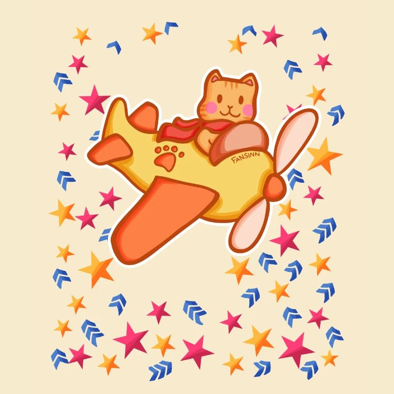 Cat pilot in the starry sky