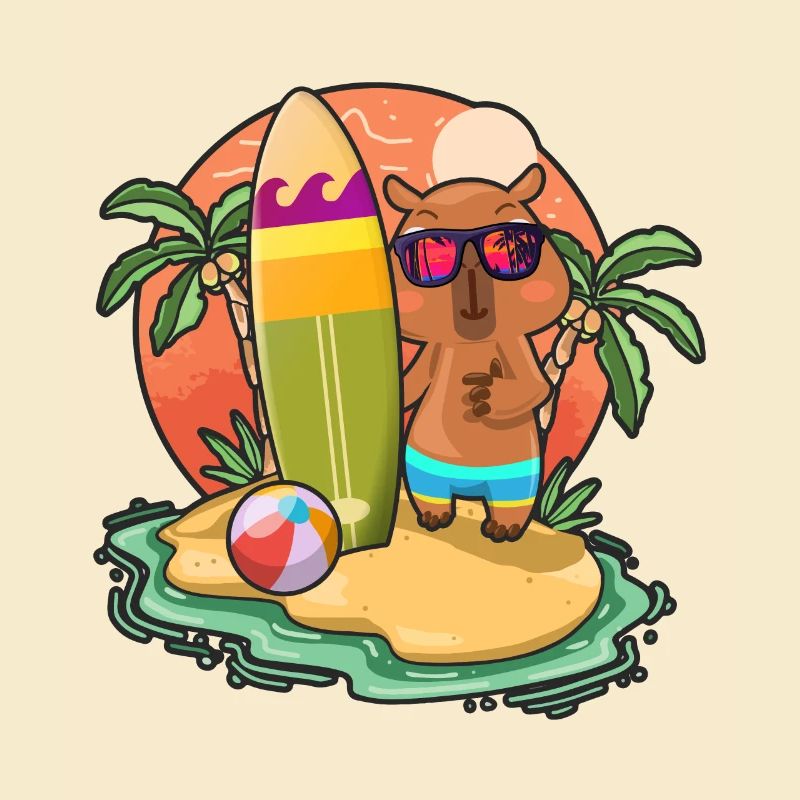 Funny Capybara Surf Lovers Cool Surfboard Surfing