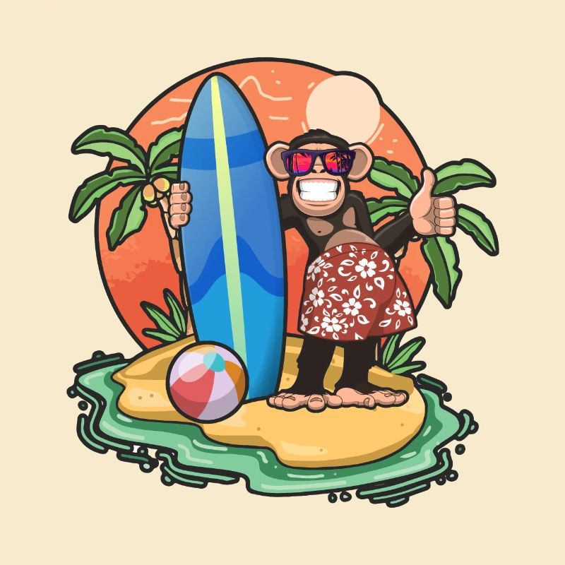 Funny Monkey Surf Lovers Cool Surfboard Surfing