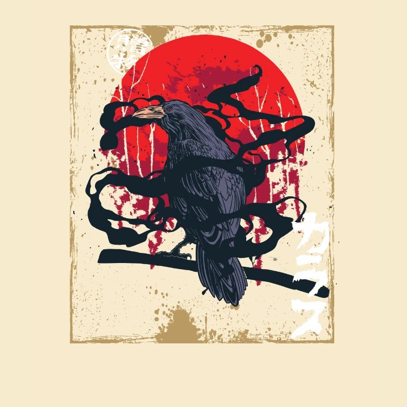 Gothic Skull-Red Moon-Black Crow