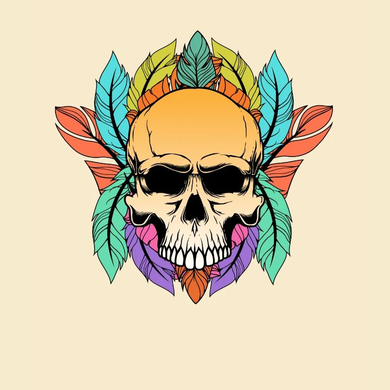 Colorful Skull Feathers Pattern Peace Gothic