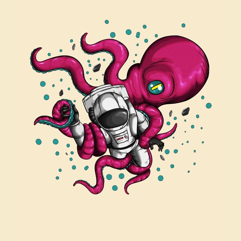 Space costume with octopus alien and cosmonaut