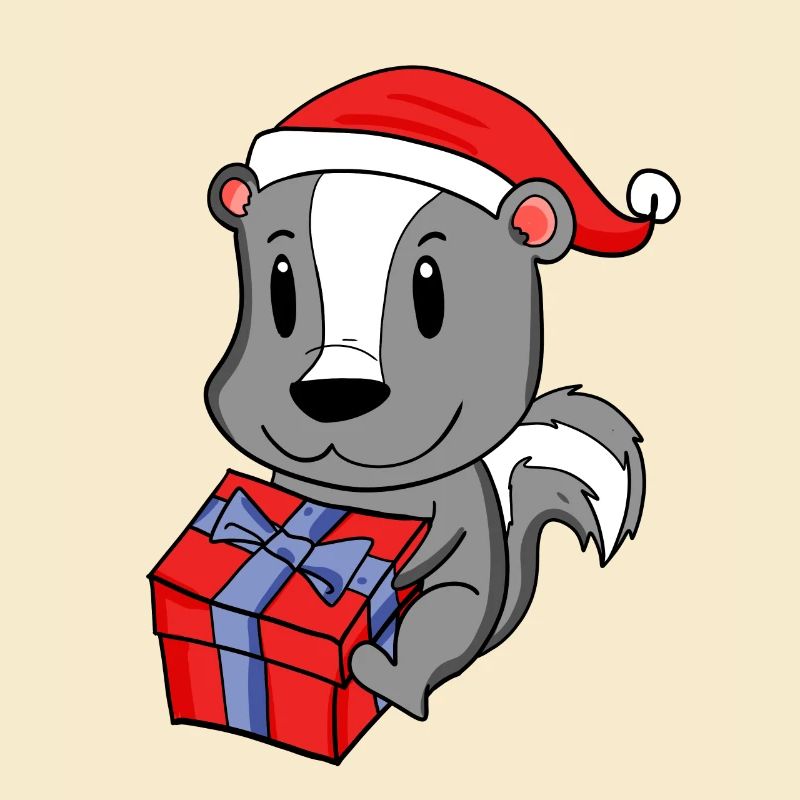 Bébé moufette de Noël avec cadeau