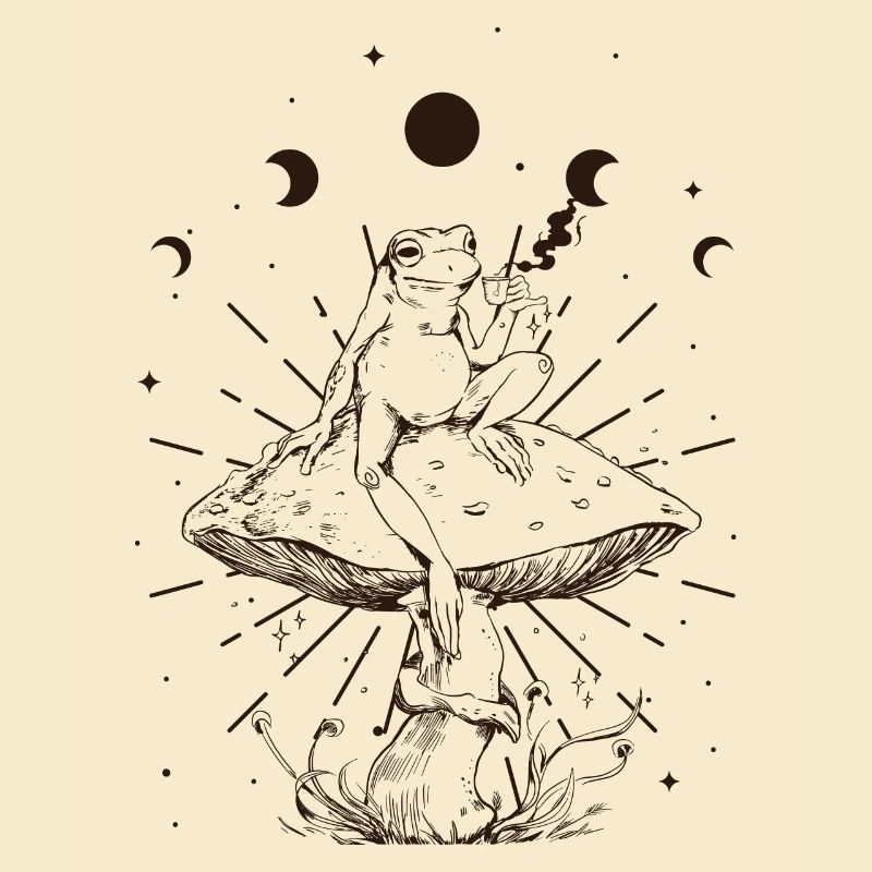 Cottagecore Aesthetic Moon Phases Frog Sipping Tea