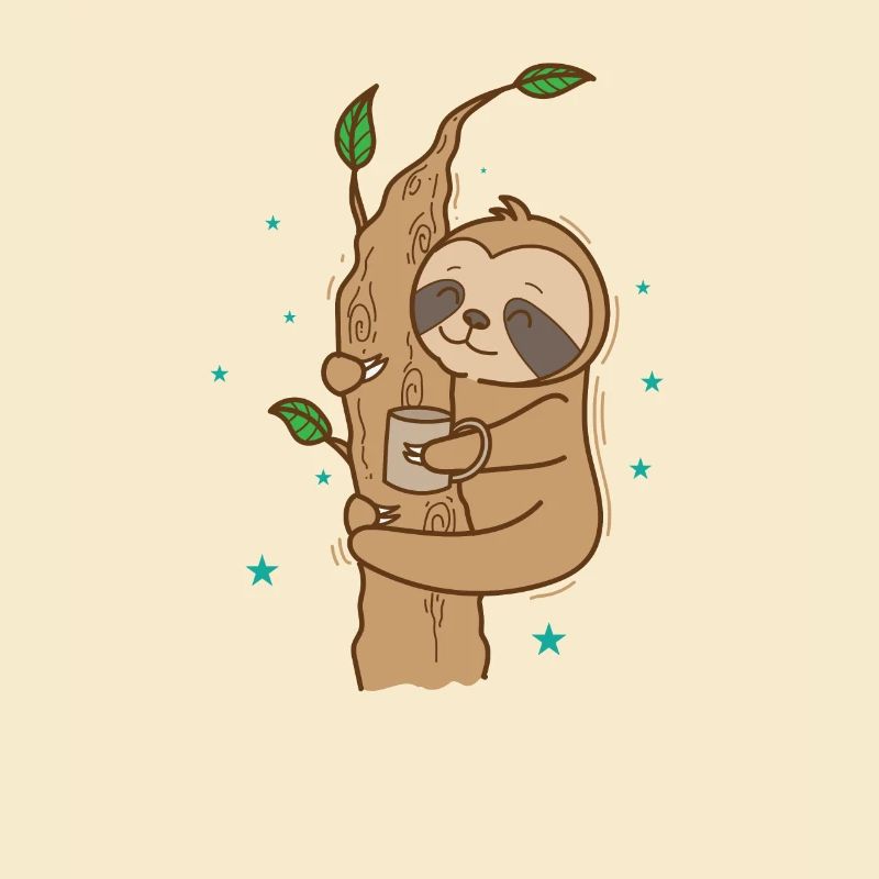 Faultier mit Tasse Tee oder Kaffee faul