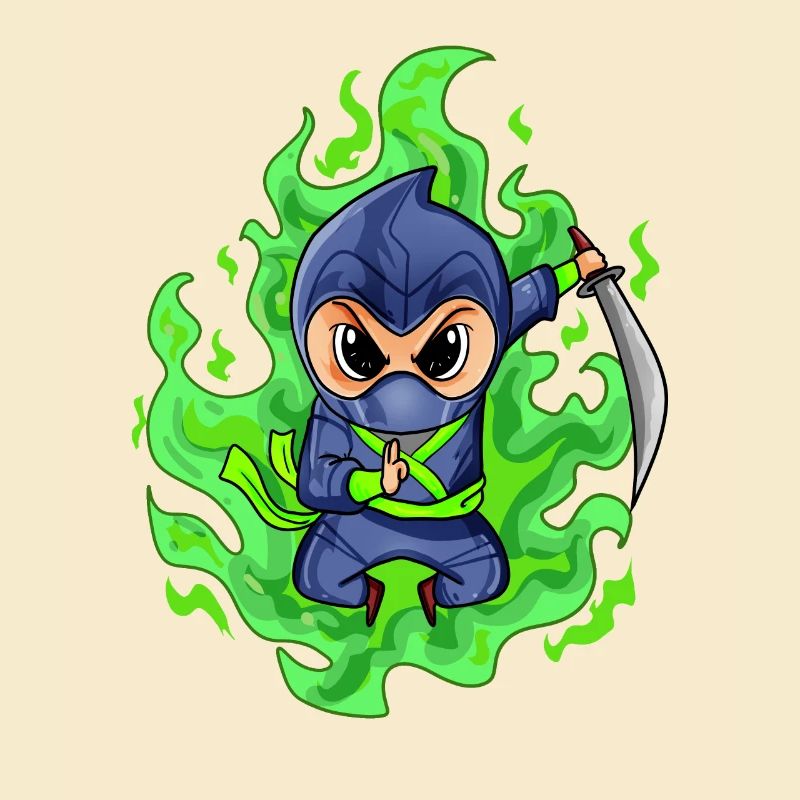 Motif de combattant ninja vert feu