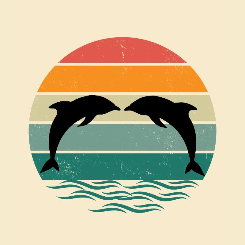 Silhouette dolphins - Retro Sunset Dolphin