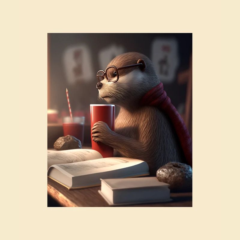 Otter Lovers Nerd Otter buvant du café