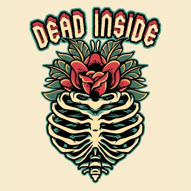 Skeleton, skeleton Dead-Inside, comic-style saying