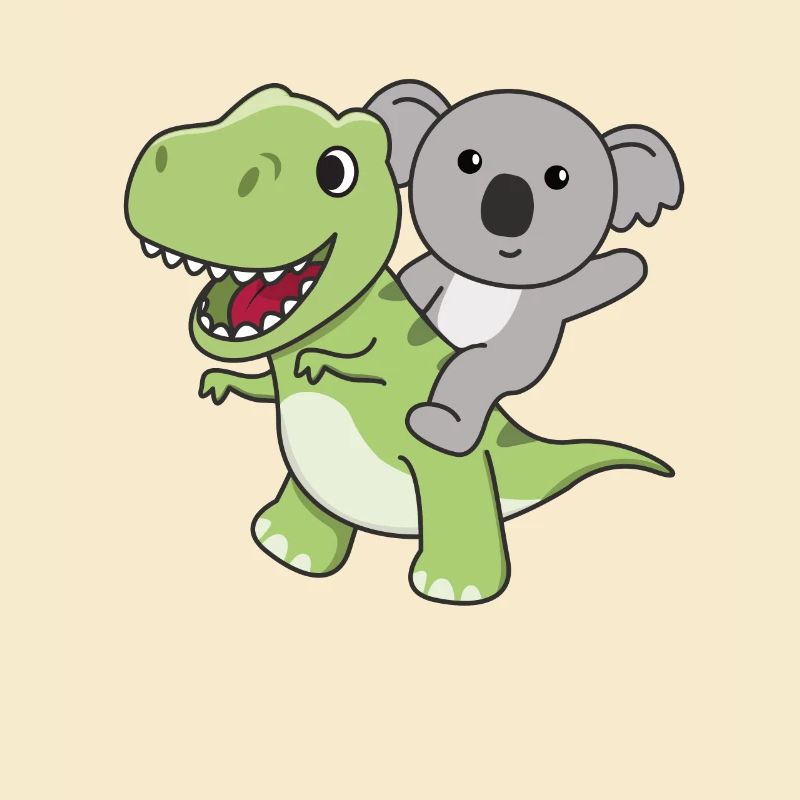 Koala monte sur un Dino mignon T-Rex avec des koalas