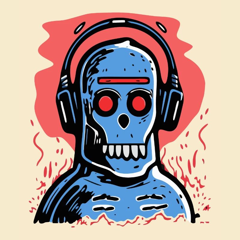 Zombie Affe mit blauen Kopfhörern