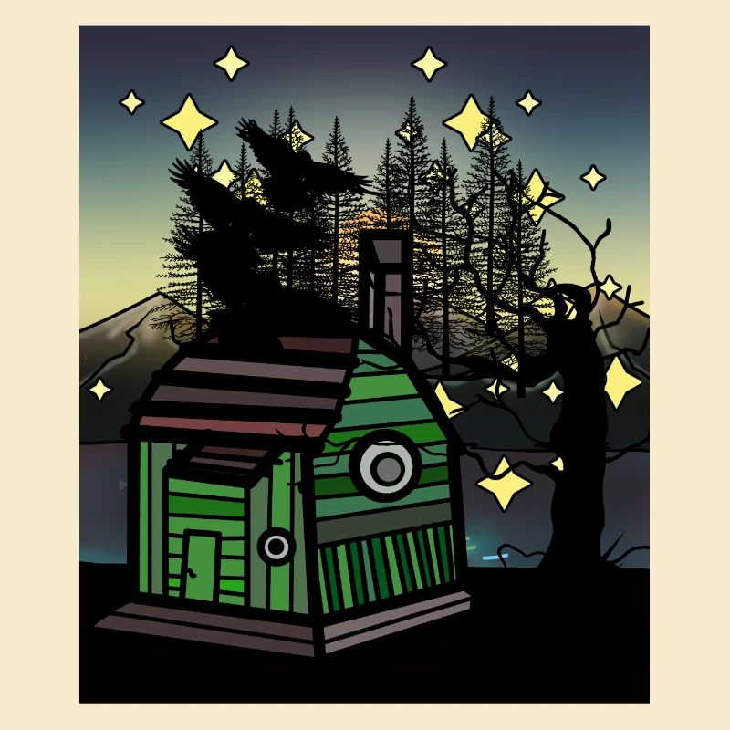cabane, forêt, corbeaux, habitants de la forêt, vivant, remorque de construction