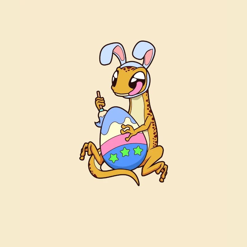 Fire salamander paints Easter eggs at Easter