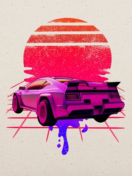 Retro Wave Supercar Sunset