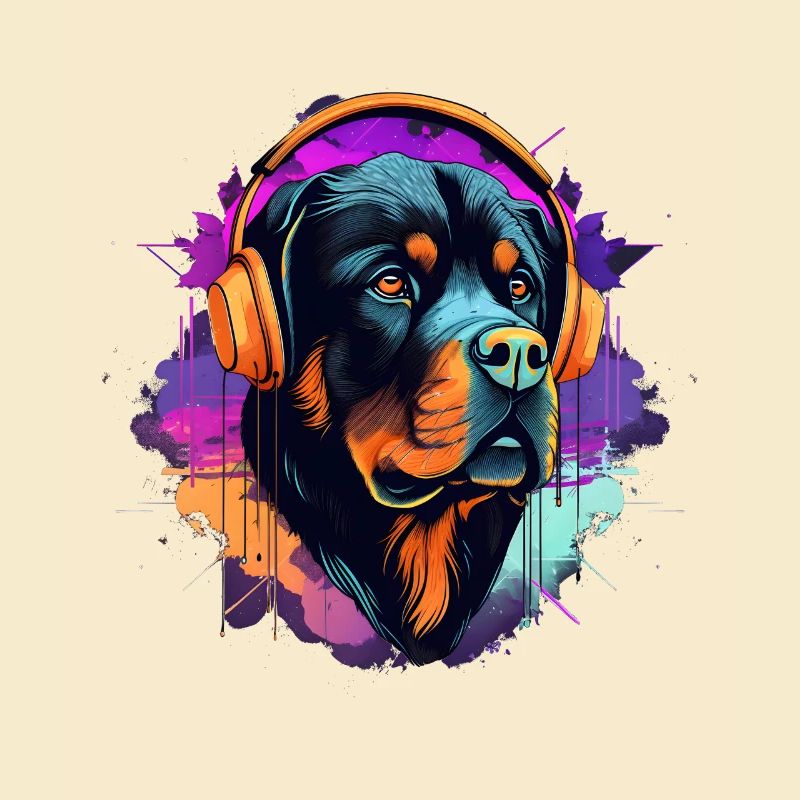 Rottweiler im Synth Wave Style