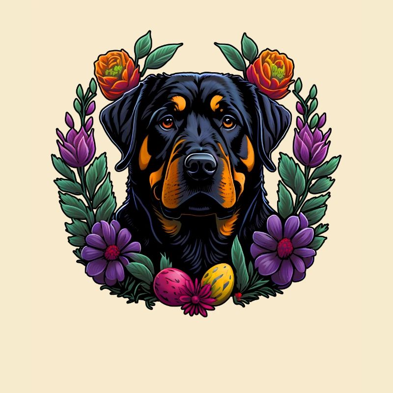 Beautiful Rottweiler dog Easter spring Rottweiler