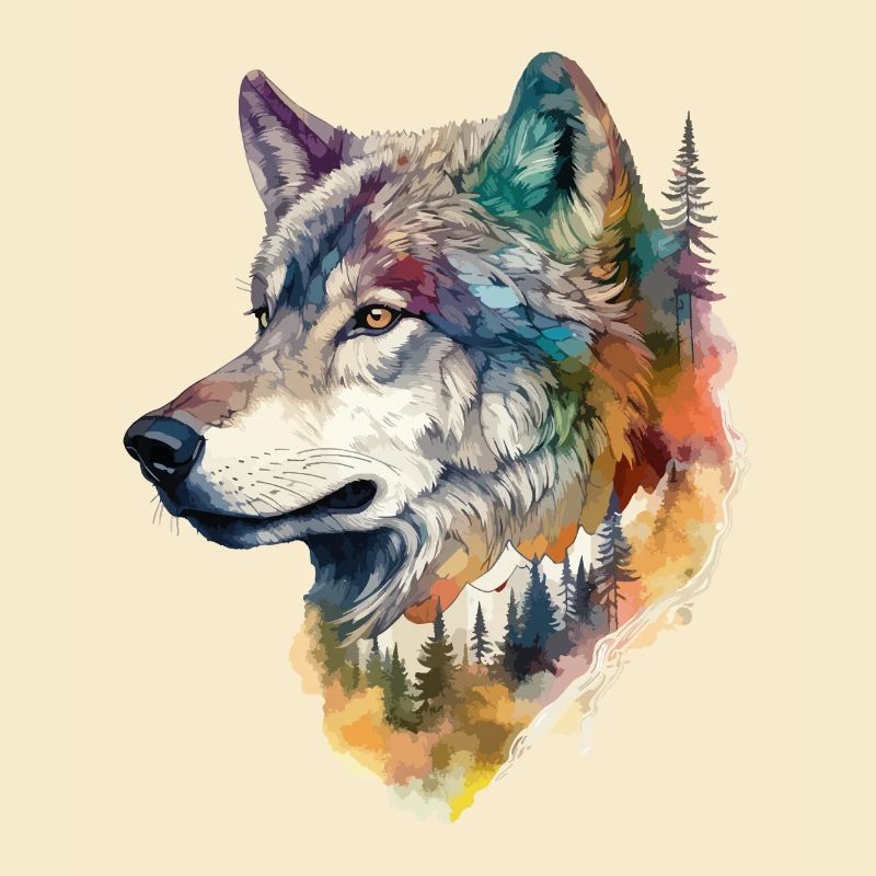Wolf Wolf’s Head Nature Wilderness Forest Trees Art