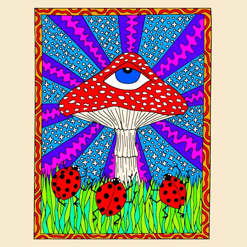 Hippie Magic Toadstool Retro Psychedelic