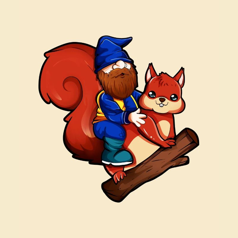 Gartenzwerg reitet Eichhörnchen