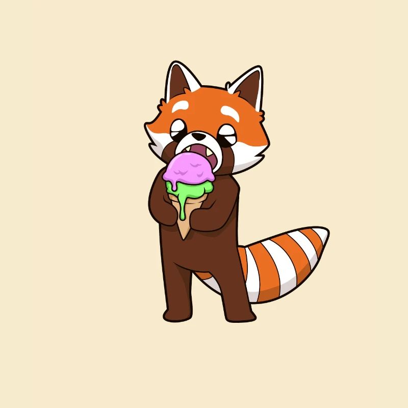 Comic Red panda apprécie le cornet de crème glacée