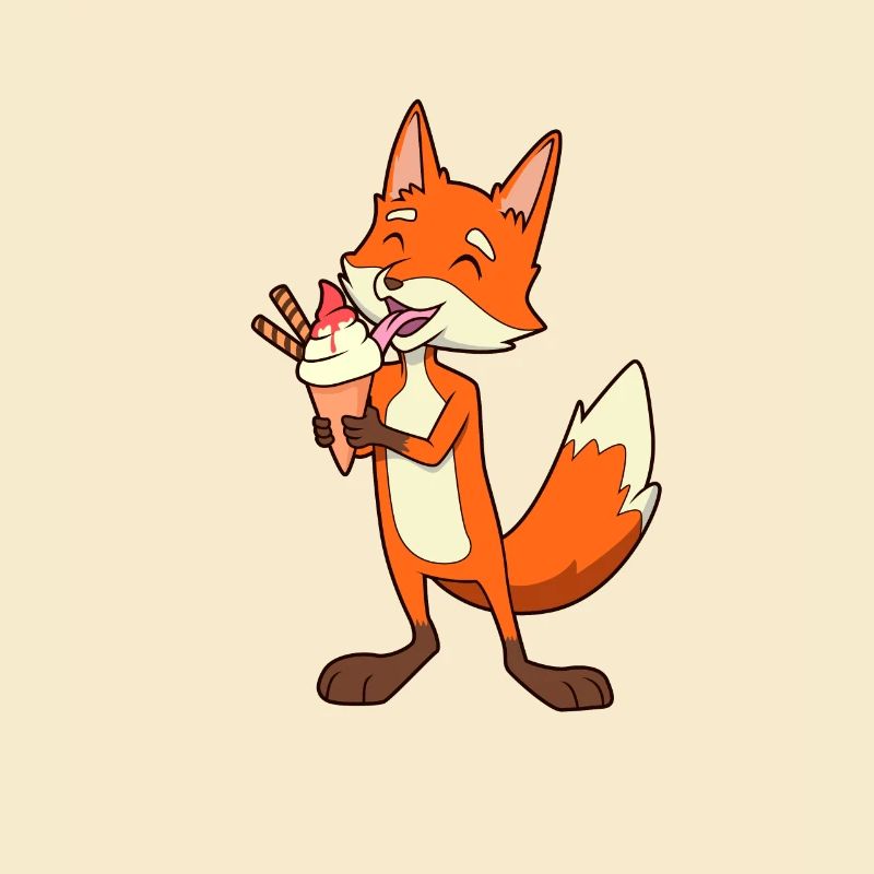 Un renard comique aime le cornet de crème glacée