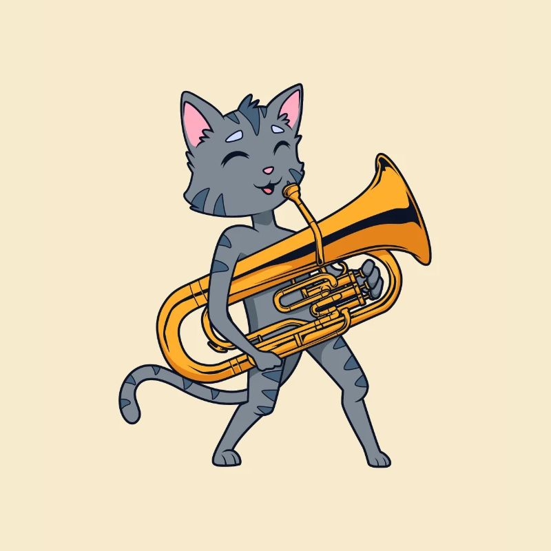 Chat de dessin animé jouant de l’euphonium