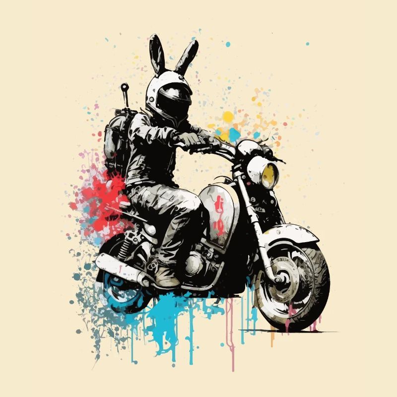 Graffiti rabbit on scooter motorcycle