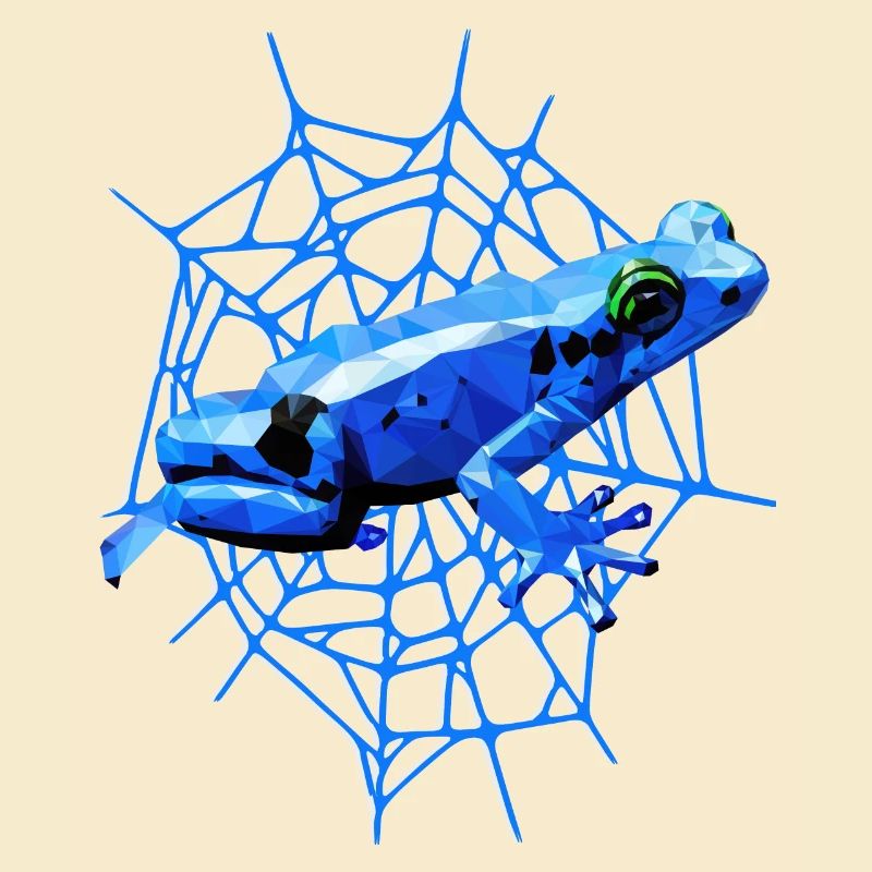 Pfeilgiftfrosch mit Spinnennetz, blauer Frosch
