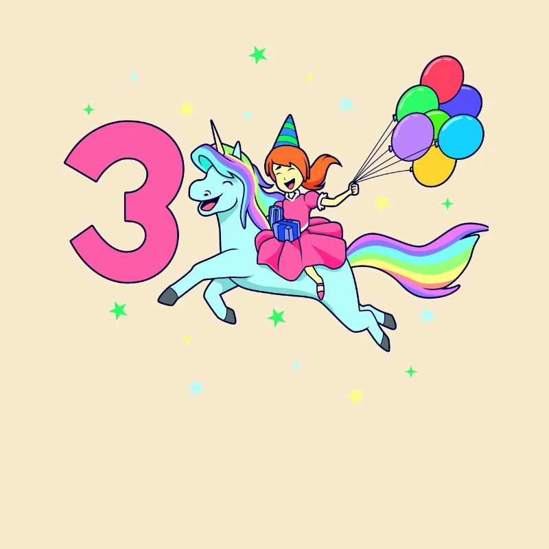 Mit Einhorn - Mädchen Geburtstag 3 Jahre