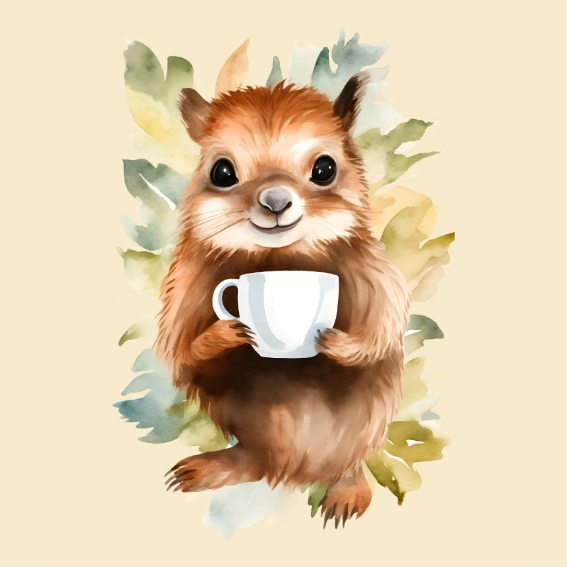 Écureuil avec style aquarelle café