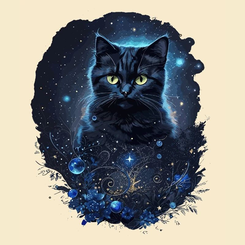Mystical Black Cat in Space
