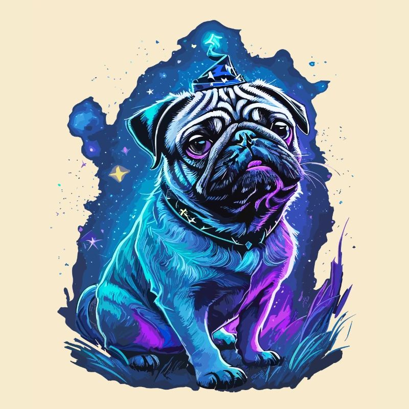 magic pug dog with magic hat