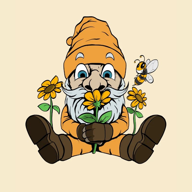 Gartenzwerg mit Sonnenblumen Garten