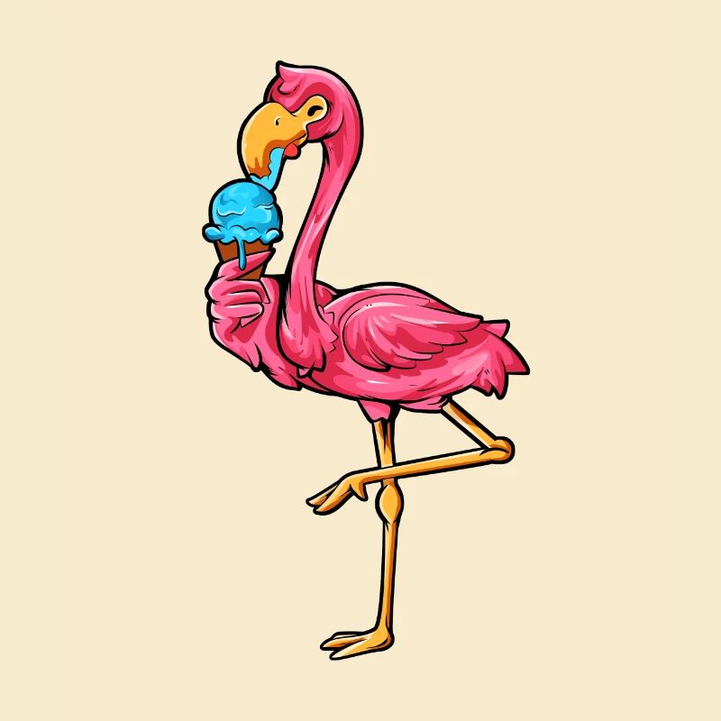 Comic Flamingo apprécie le cornet de crème glacée