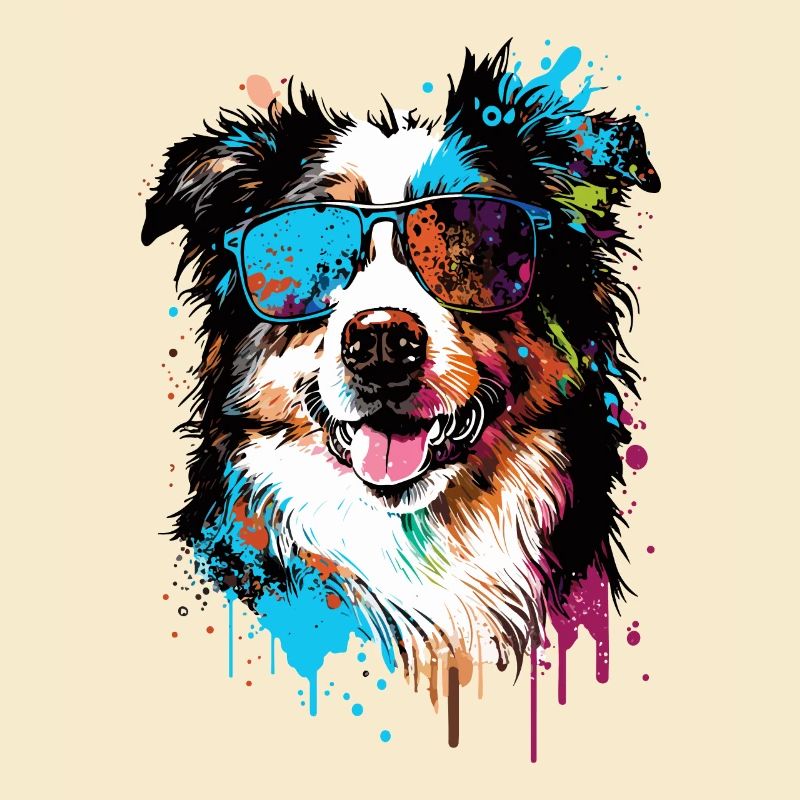 Bunter Australian Shepherd mit Sonnenbrille