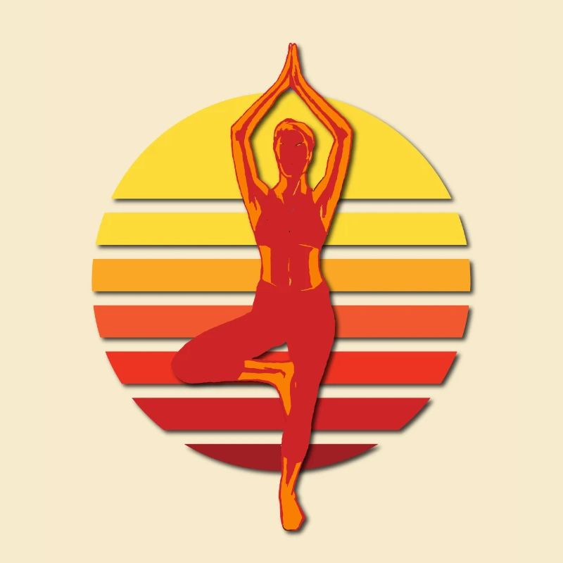 Yoga Pose with retro sunset