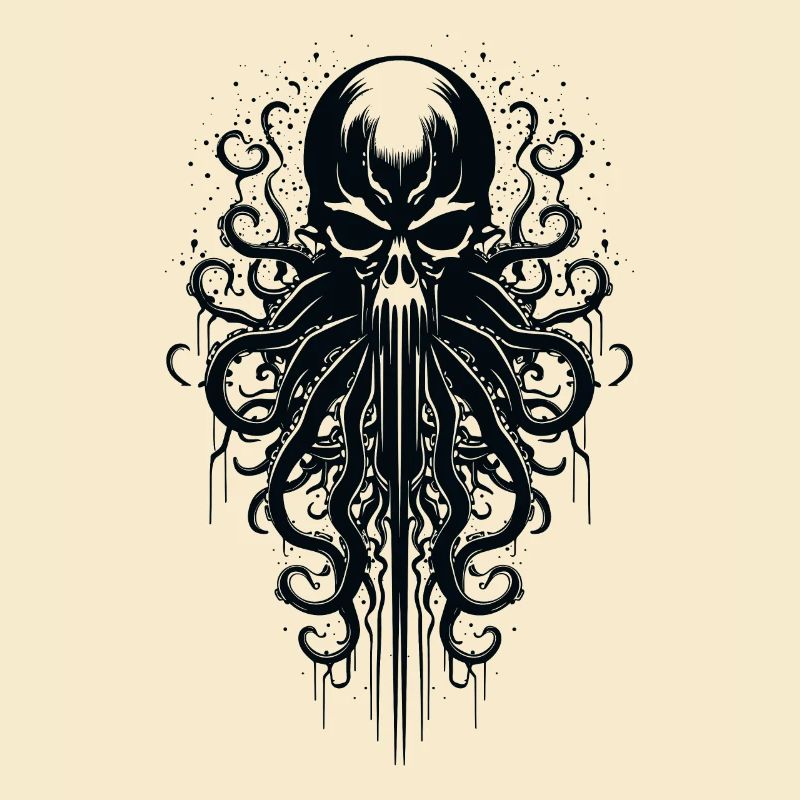 Skull Octopus Squid Animal Tattoo Gothpunk