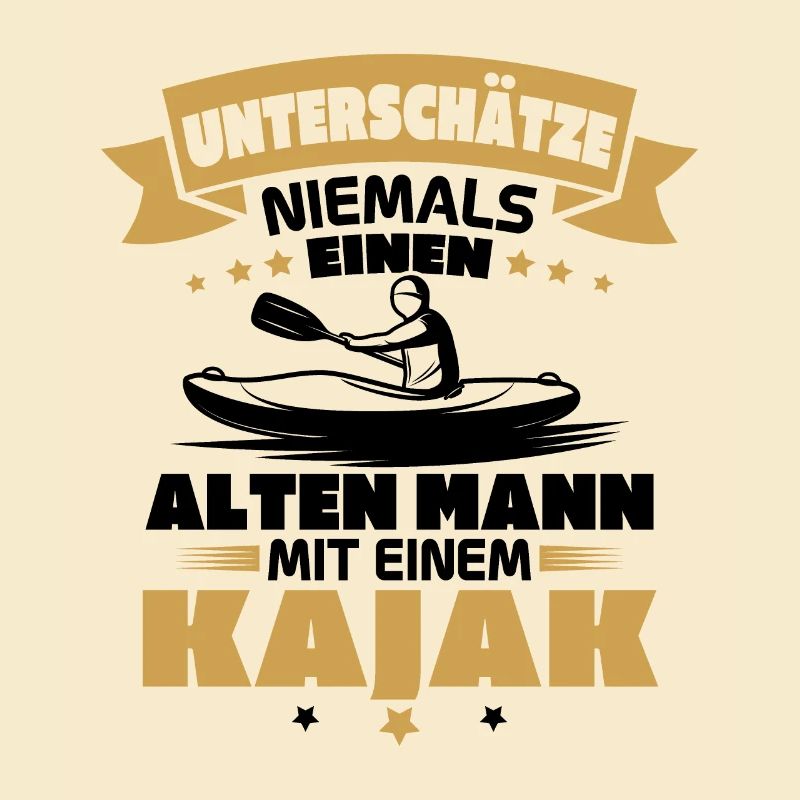 Alten mann mit einem Kajak