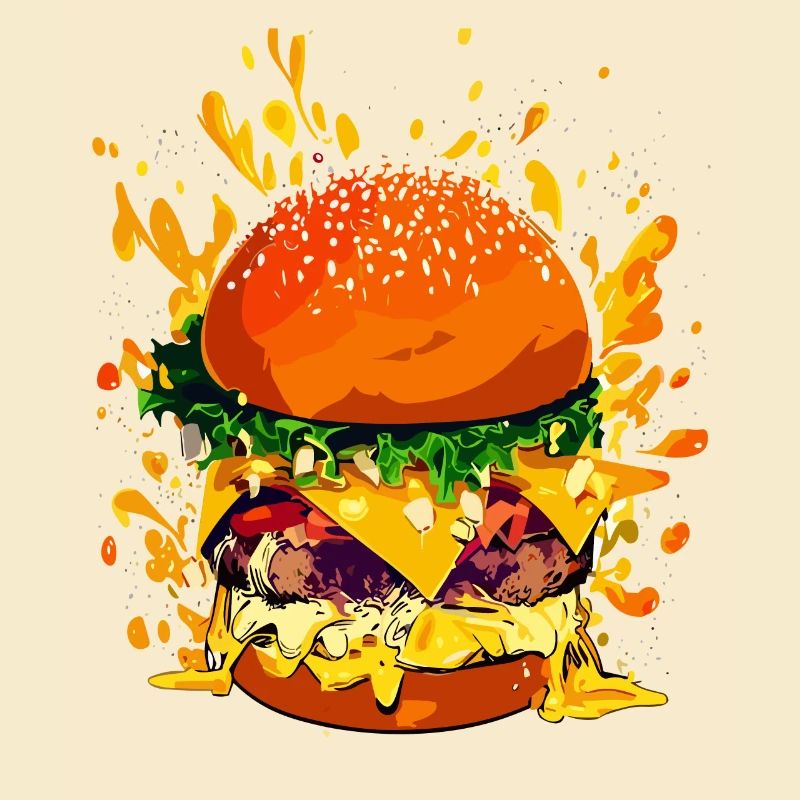 Extravagant cheeseburger with cheese splatter