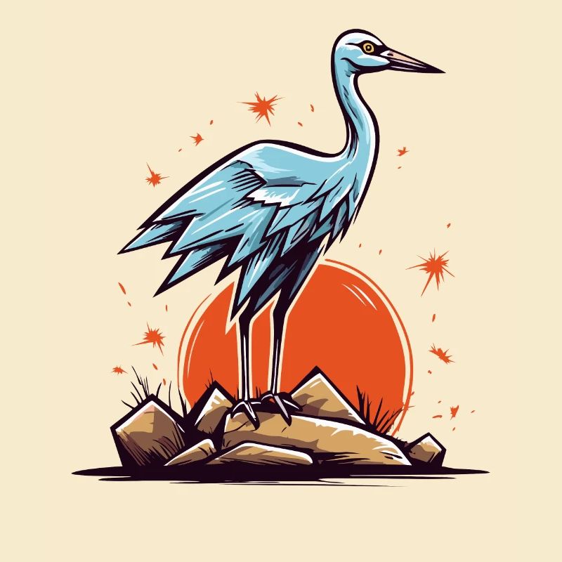 Graureiher oder Storch Vogel und eine rote Sonne