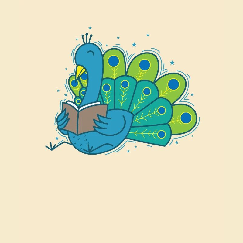 Pfau liest ein Buch Vogel Tier Federn