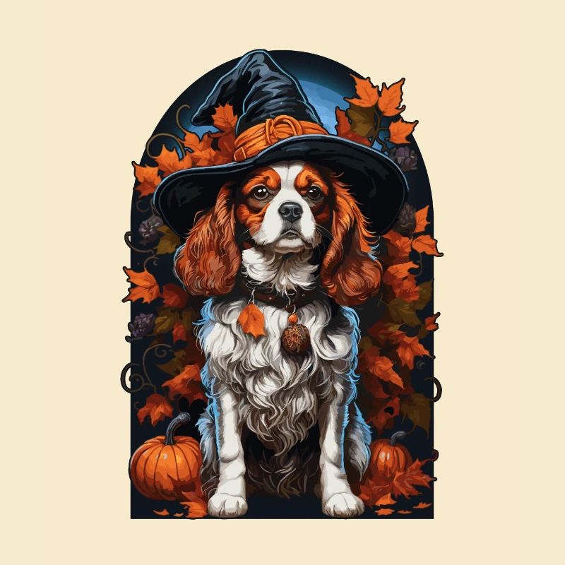 Cavalier King Charles Spaniel with Witch Hat