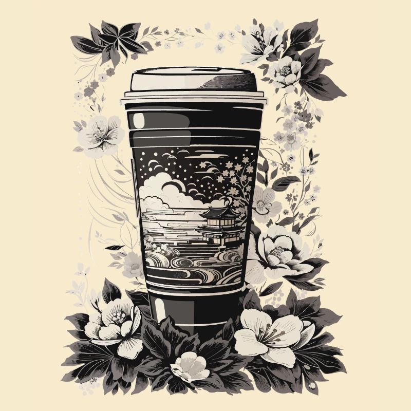 Style Ukiyo-E café et design rétro de fleurs de cerisier