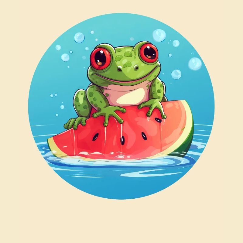 Grenouille sur pastèque dans la mer