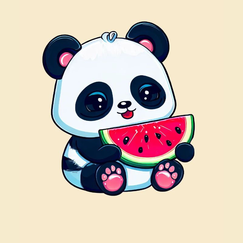 Un panda mignon mange de la pastèque