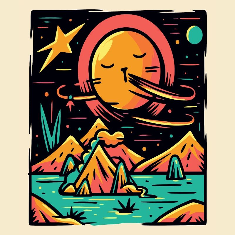 Couleurs Pop Colorées Univers Planète et Chat
