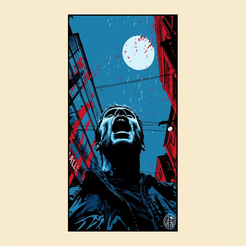 Ein junger Mann schreit im Horror der dunklen Stad