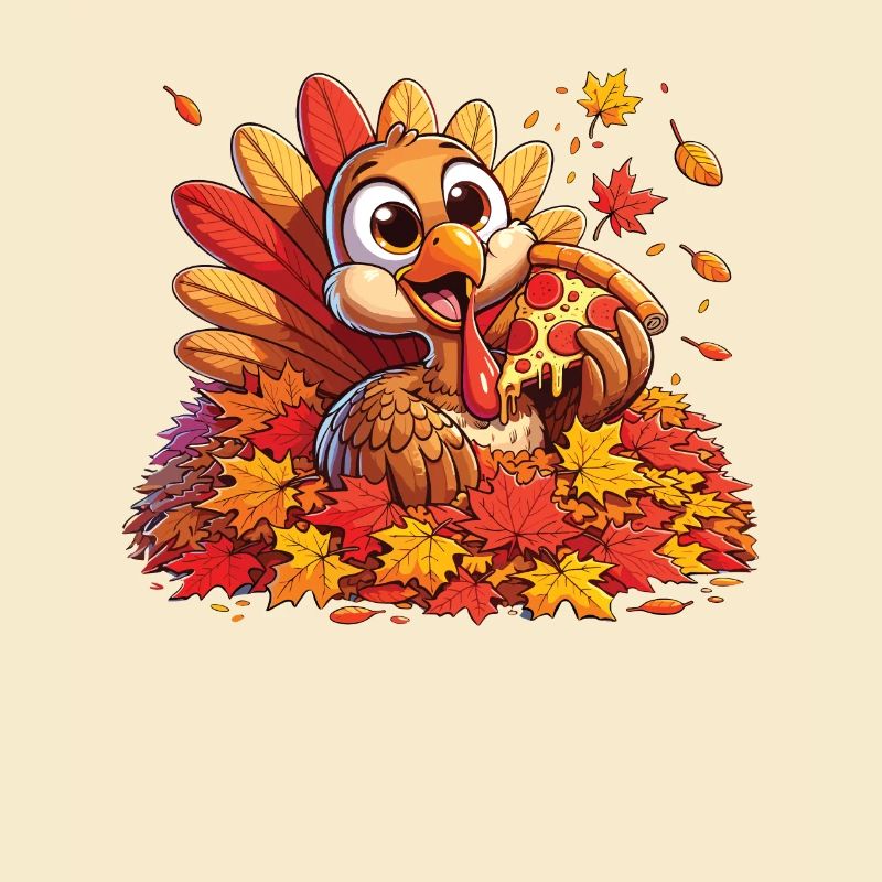 Feuilles d’automne colorées avec dinde et pizza
